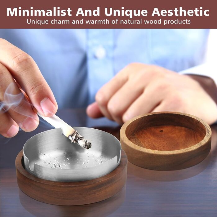 Аschenbecher Für Draussen Mit Deckel Und Edelstahleinsatz, Geruchsdicht Aus Holz, Balkon Windgeschützt Aschenbecher Für HomeOffice Garten Bar Restaurant Draußen Drinnen Dunkles Walnussholz -> Дерев'яний попільничка для вулиці з кришкою та вставкою з нержа