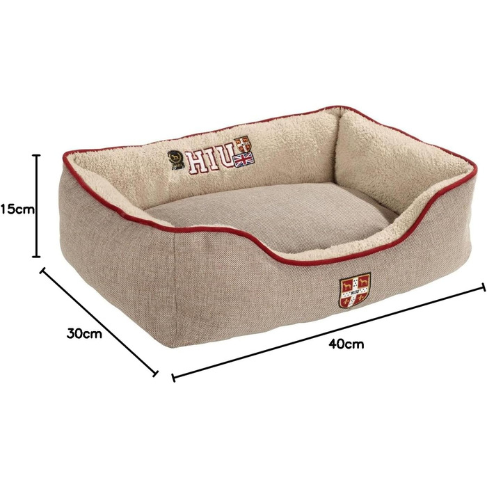 Диван-ліжко для собак HUNTER Hundesofa UNIVERSITY, сірий, розмір S. Зручне ліжко для собак у стилі коледжу, м'яке, з водовідштовхувальним покриттям, знімні подушки, підвищений борт, прання дозволено.
