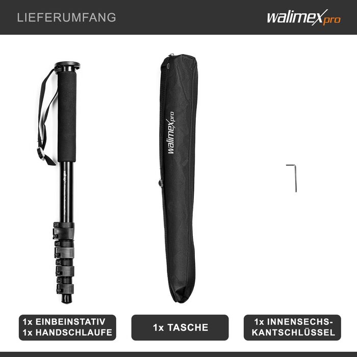 Штатив Walimex FT-1502 Pro: монопод, 177 см, для DSLR/DSLM, 10 кг, з сумкою