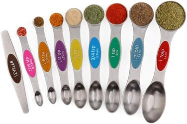 9-Piece Magnetic Double-Head Measuring Spoon Set and Colored Measuring Cups/Spoons for Precise Baking and Cooking (Colored)