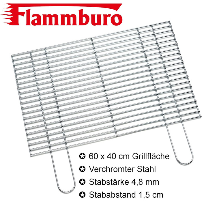 Решітка для гриля FLAMMBURO кутова 67x40 см, нержавіюча сталь, 4.8 мм, для барбекю