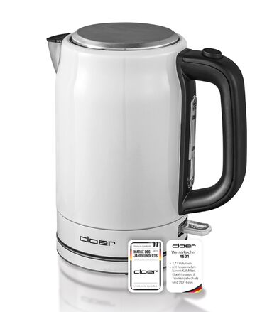 Електричний чайник Cloer 4511 з нержавіючої сталі, 2200 Вт, білий, 1.7 л, з індикатором рівня води та захистом від сухого кипіння та перегріву