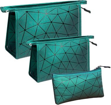 Набір косметичок на 3 шт. з блискавкою: водонепроникні органайзери для косметики та подорожей (зелені)