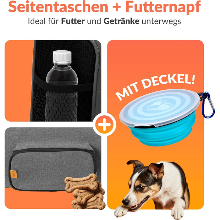 Транспортна переноска для котів до 20 кг, складна, з сонце- та дощовим дахом, плечовим ременем, мискою, дихаюча, комфортна, з обертовим матрацом, сіра