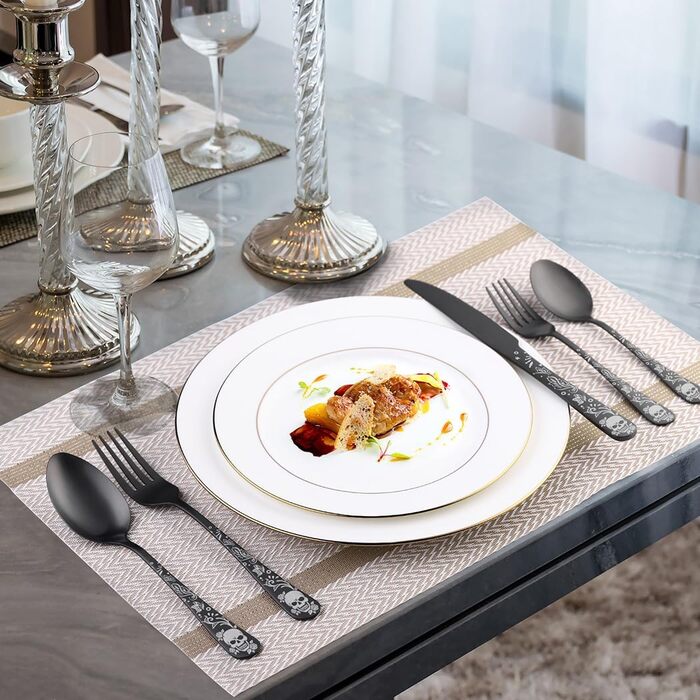 Набір столових приборів XIAOYU з черепами, готичний, з нержавіючої сталі на 4 особи. Хелловінський дизайн (5 предметів)