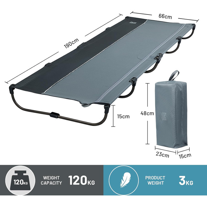 Розкладне кемпінгове ліжко Timber Ridge - легке, зручне, для відпочинку на природі (до 120 кг), сіре