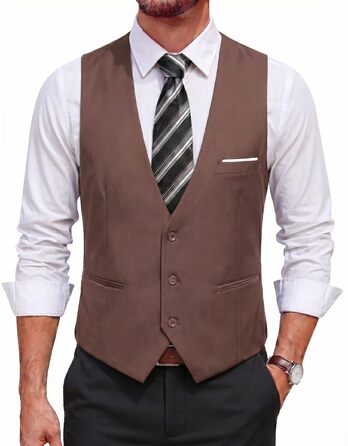 Чоловічий жилет COOFANDY Slim Fit, коричневий S - формальний та повсякденний жилет для костюма або смокінга