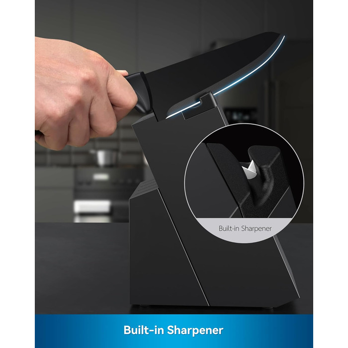 ACOQOOS 14-Piece Knife Block Set with Sharpener - Black Kitchen Knife Set