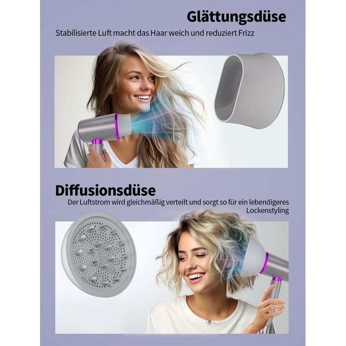 Іонний фен 2400W з холодним/гарячим режимом, 3 температури та 2 швидкості, дифузор та концентр, терморегуляція для дому, подорожей та салону краси