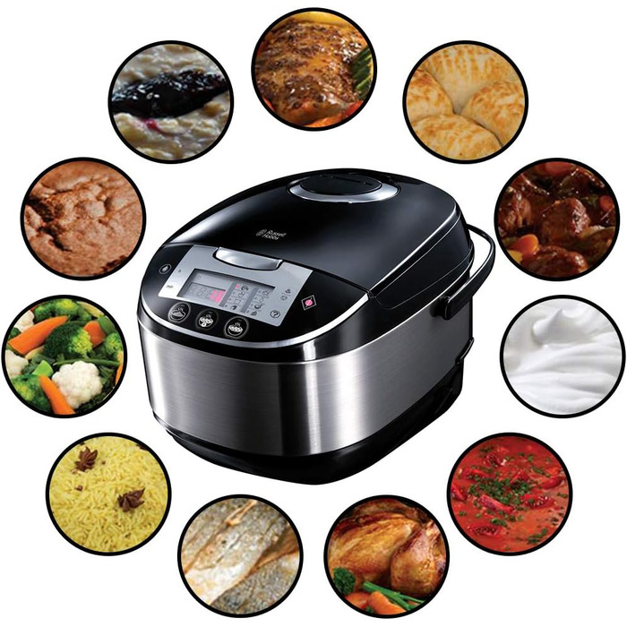 Russell Hobbs Multicooker [11-in-1: Rice cooker, slow cooker, steamer, slow cooker, baking oven, yogurt maker, etc.] Multicooker (5.0l, digital display, anti-condensation lid) 21850-56