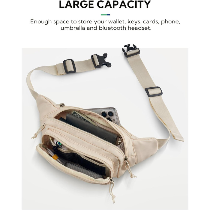 Сумка на пояс WATERFLY: спортивна, стильна, унісекс для чоловіків та жінок. Ідеальна для прогулянок, подорожей, MTB, тренувань з собакою (Бежевий)