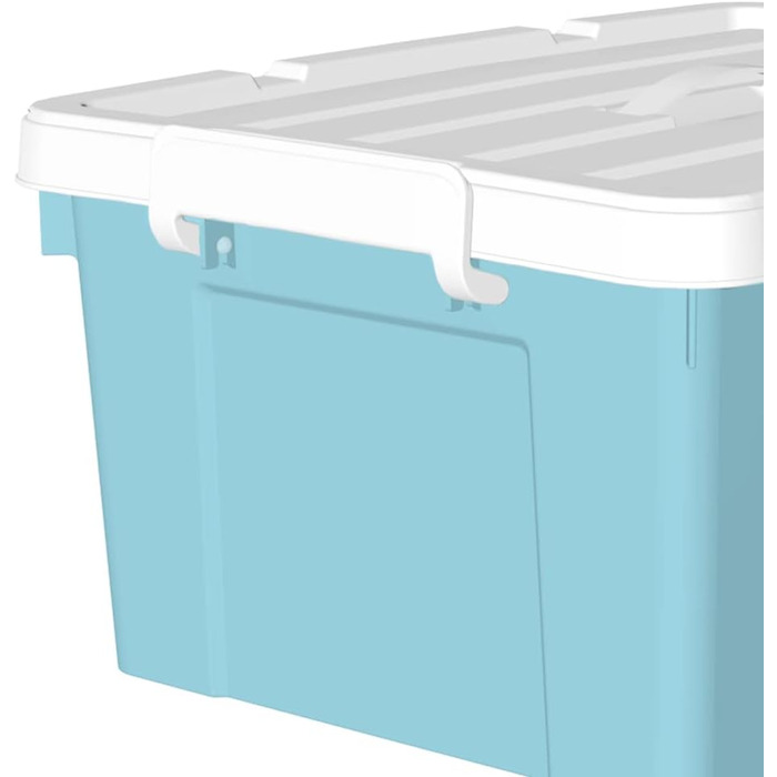 Cetomo 65 l x 6 Plastic Storage Box, Carry Case, Organizer Container with Sturdy Lid and Secure Locking Buckles, Stackable, 6 Pieces, Blue with Buckle (35L*4)