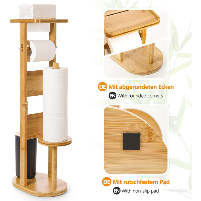 Набір для ванної кімнати Yorbay з бамбука: тримач туалетного паперу, тримач для щітки та підставка для смартфона