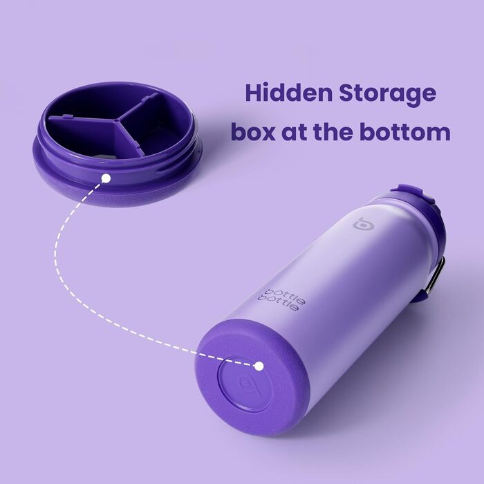 BOTTLE BOTTLE Stainless Steel Water Bottle 24oz (709ml) with Straw Handle and Pill Compartment for Outdoor School, Insulated Sports Bottle (Violet)