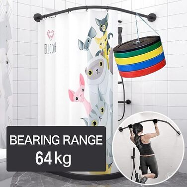 Штанга для душу з формою L, розширювана, не потребує свердління, з нержавіючої сталі 304, для ванної кімнати/ванни (70-95см x 90-130см, чорний)