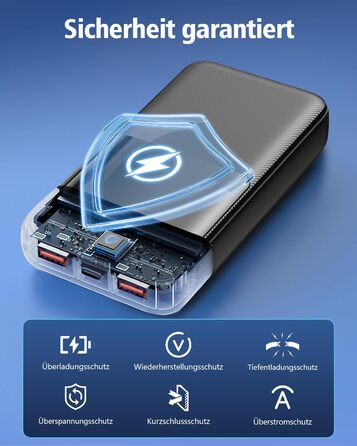 Power Bank 40000mAh з 3 портами USB та 2 кабелями, чорний. Сумісний з iPhone, Samsung Galaxy