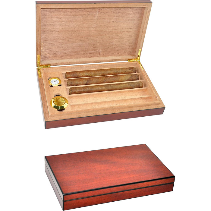 Вологозбережувач для сигар Eitida на 25-50 сигар з прозорим скляним дисплеєм, ручної роботи з іспанського кедру з перегородкою, зволожувачем та гігрометром, чорний ебоніт (Sapeli-kirsche_5ct)