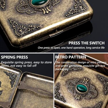 Goshentech Vintage Case Metal-Coated Copper Surface Imitation Emerald Ornament 18-20 Capacity Gift Box Packaging (Bronze, 85 mm, King-Size)