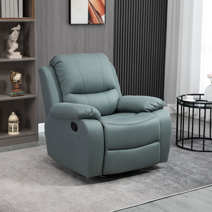 HOMCOM Swivel TV Chair, 135° Reclining, Weight Capacity 330 lbs, Reclining Chair with Footrest for Living Room & Bedroom, Polyester, Green