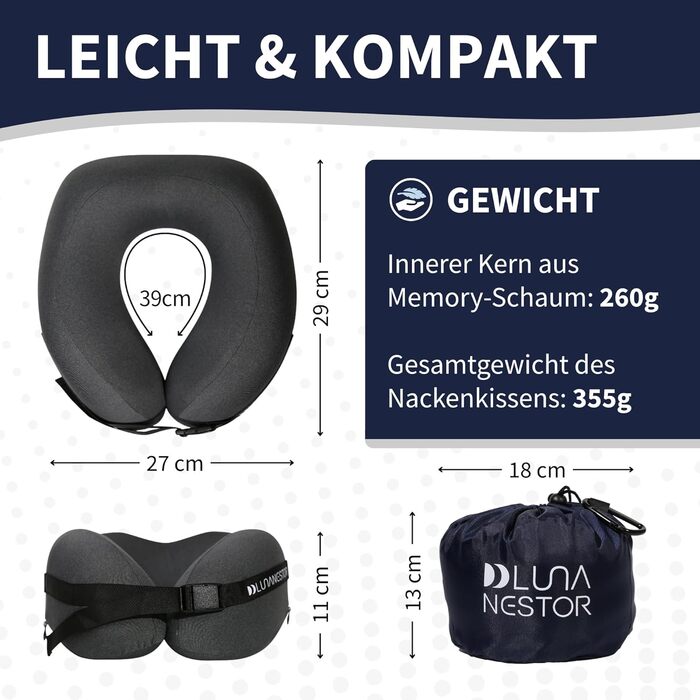 Подушка для подорожей з Memory Foam: для літака, авто, потяга – анатомічна, сіра, з чохлом