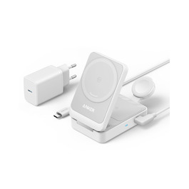 Anker MagGo 3-в-1 Бездротова Зарядна Станція Qi2 15W, Сумісна з MagSafe, для iPhone 17/16/15/14, Apple Watch 9, AirPods (з USB-C адаптером 40W) - Біла