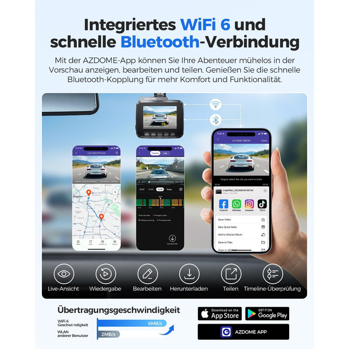 Відеореєстратор AZDOME GS63H 4K з Wi-Fi, GPS, Нічне бачення та Широким кутом 170°, WDR, IPS 2.4', Паркувальний режим, Детектор руху, Циклічна запис