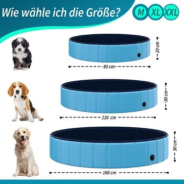 TOSANEO Dog Pool Swimming Pool Splash Pool Bathtub Dog Bathtub Swimming Pool for Dogs and Cats Space-Saving Foldable Blue Ø 160cm x H 30cm