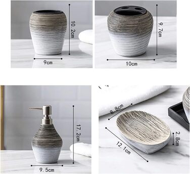 Набір аксесуарів для ванної кімнати в європейському стилі (5 шт.) з кераміки: дозатор для мила, тримач для зубних щіток, стакан, мильниця, сірники. Серія 'Retro', сірий, матовий.