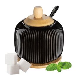 Цукорниця керамічна з бамбуковою кришкою та ложкою, цукровий контейнер (Osbo Schwarz Glanz)