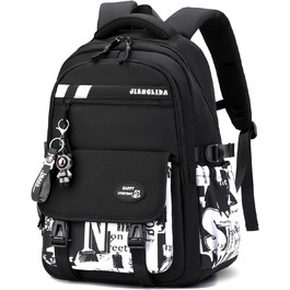 Шкільний рюкзак Tanou для хлопчиків-підлітків, принт графіті, водонепроникний, 10-18 років, для школи, гімназії, старшої школи (чорний/білий)