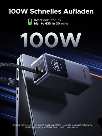 Powerbank UGREEN Nexode 20000mAh 130W з PD 3.0, USB-C та USB-A, сумісний з iPhone, Galaxy, MacBook