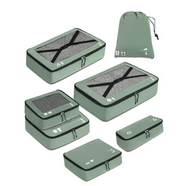 Набір органайзерів для валізи ECOHUB 7 шт., тревел-куби з блискавкою, з переробленого PET, зелений колір