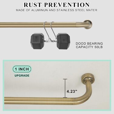 Штанга для штор телеекрану Warmgold, діаметр 2,5 см, регульована штанга для затемнення, алюмінієві кінчики та кріплення, 71–381 см (2 шт. 28–86 см, антична бронза)