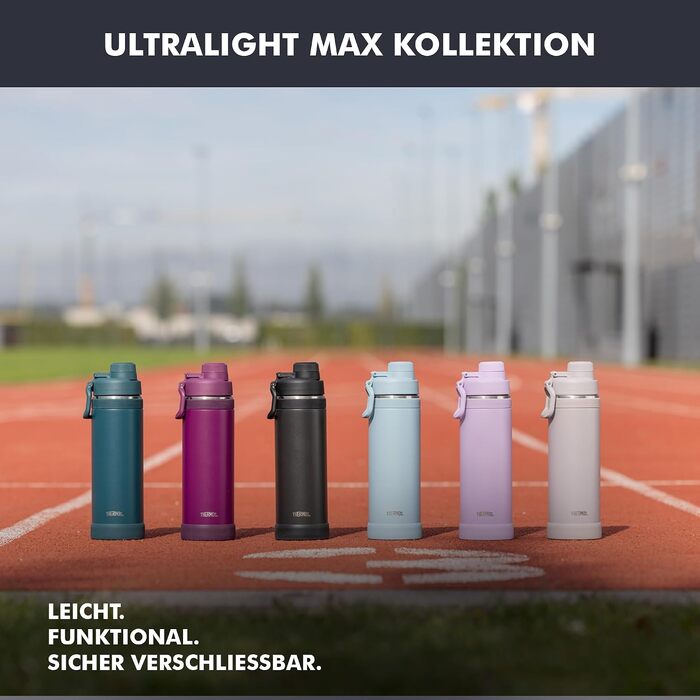 Термос Thermos Ultralight Max 1.0 л зі сталі, світло-блакитний (Tourmaline Mat) — легка вакуумна пляшка для спорту та подорожей, зберігає тепло 12г та холод 24г