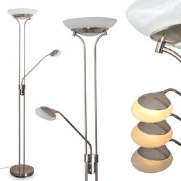 LED торшер Rom з металу, диммування, поворотний диммер на корпусі, 18W (1600Lm) + 5W (480Lm), 3000K (тепле біле світло), регульований бра, Нікель Матовий