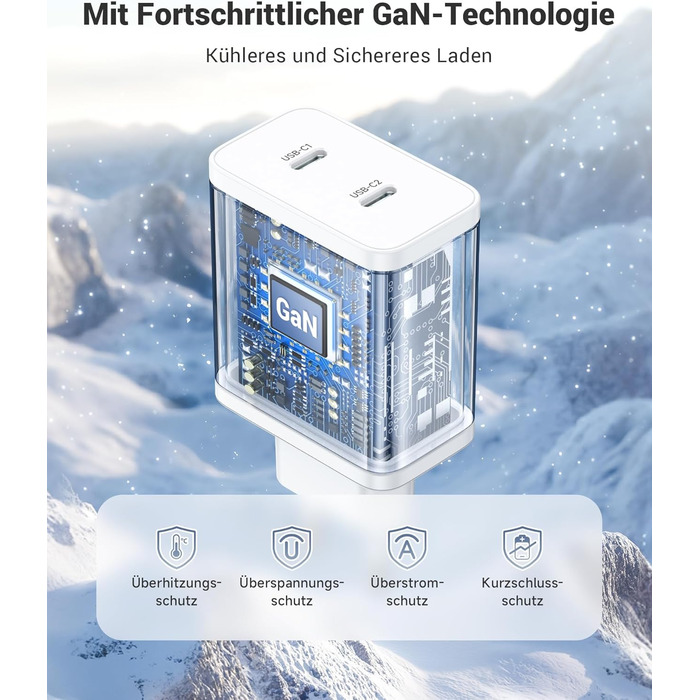 Мережевий зарядний пристрій ZKAPOR з USB-C, 4 порти, 45W, білий. Підходить для iPhone 16/15/14, Samsung Galaxy, Huawei, iPad.