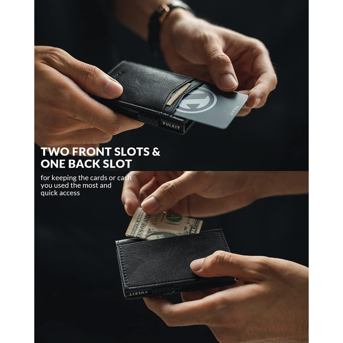 Кредитне портмоне VULKIT з RFID блокуванням, шкіряне, автоматична висувна картка, для візиток та нотаток (Чорний)