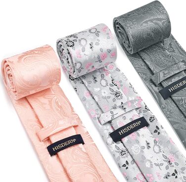 HISDERN Комплект краваток для чоловіків (3 шт.) Класичні краватки та нагрудні хустинки з шовку для весілля, свята. Розмір універсальний