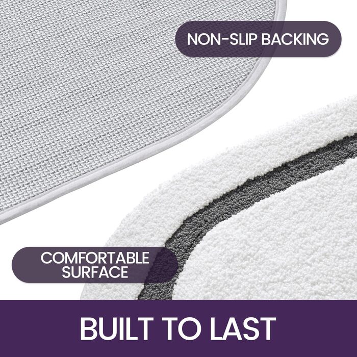 DEXI Non-Slip Bathroom Rug - Absorbent Bath Mat for Shower, Bathtub & Toilet - Machine Washable, Soft, Oval (61 x 92 cm, Grey)
