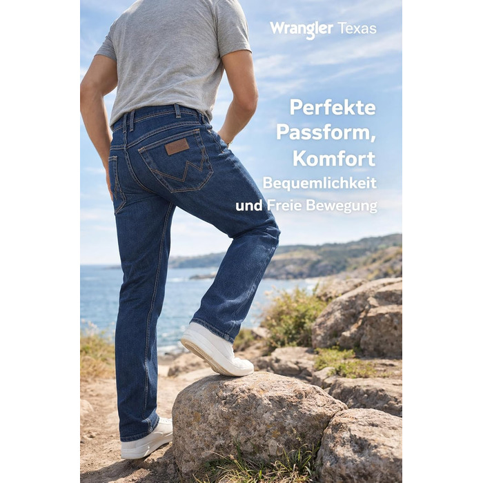 Джинси чоловічі Wrangler Texas Stretch Regular Fit, Authentic Straight, бавовна, чорний/синій/сірий, розміри W28-W44/L32