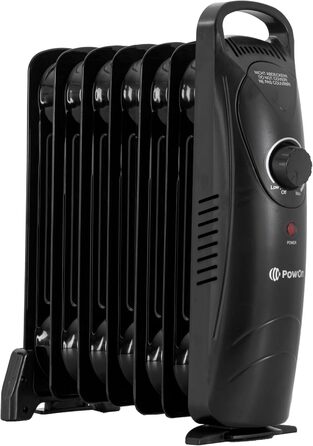 Електричний масляний радіатор PowOn 600W, 7 ребер, 30x14x38 см - енергозберігаючий опалювач