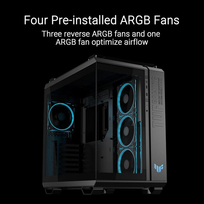 Корпус для ПК ASUS TUF GAMING GT502 Horizon TG ARGB Black - двокамерний, з 4 RGB вентиляторами, USB Type-C, чорний