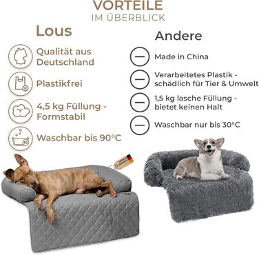 Захист для дивану від собак - ковдра для собак, ліжко для собак, захист дивану - ручна виготовлена підстилка для собак з бортиком - прання до 90 градусів та особливо м'яка - розмір: приблизно 90x90x13 см (плюшевий бежевий, L)