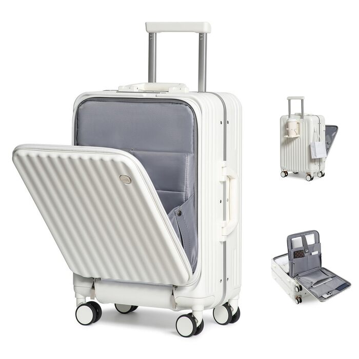 Валіза ручної поклажі Sea Choice з жорстким корпусом з PC, відділенням для ноутбука, USB-портом, 8 колесами Spinner, TSA замком та тримачем для напоїв (білий)