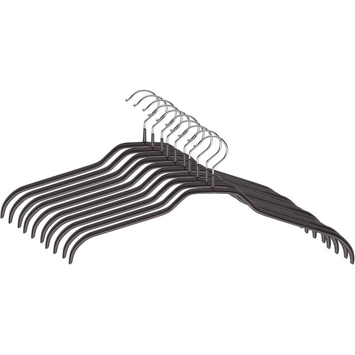 MAWA Clothes Hangers, Set of 10 Space-Saving and Non-Slip Hangers, Ideal for Shirts and Blouses, with 360° Swivel Hook, Non-Slip Coating, 45 cm, Black