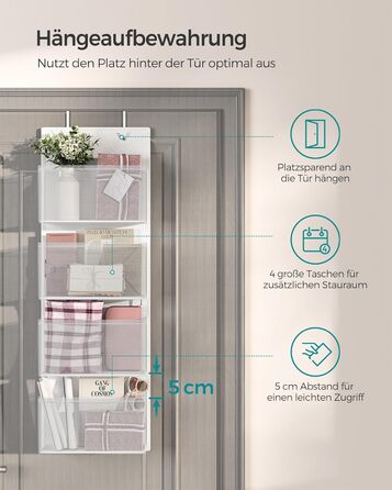 Органайзер для шафи SONGMICS з 4 кишенями, підвісна полиця, органайзер для шафи, підвісне зберігання, органайзер для дверей, спальня, вітальня, 2 x 33,5 x 00 см, RDH04G (1, Хмарний білий)