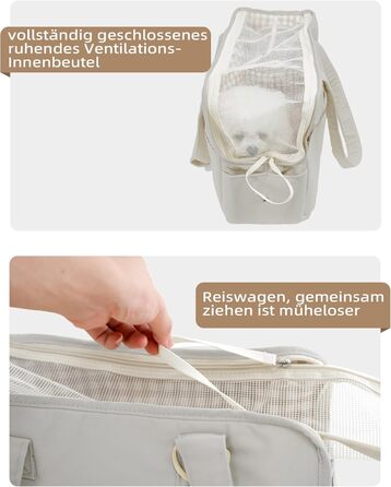 Транспортна сумка для собак, котів та кроликів – складана переноска з безпечним закриттям, сіткою для вентиляції та бічними кишенями – практичний аксесуар для подорожей (Бежевий/Сірий, різні розміри)