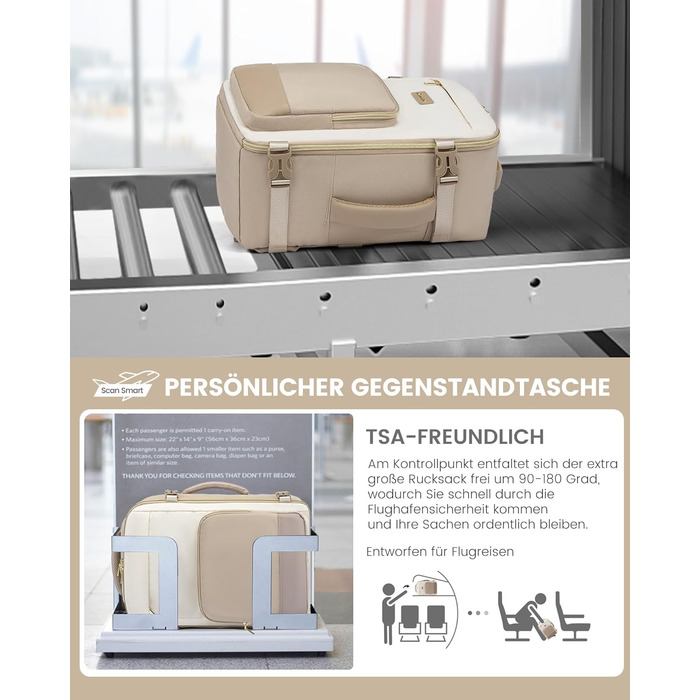 Рюкзак ручної поклажі LOVEVOOK 40x30x20, 24L для жінок, підходить для Ryanair, Eurowings, Wizz Air, Khaki Beige