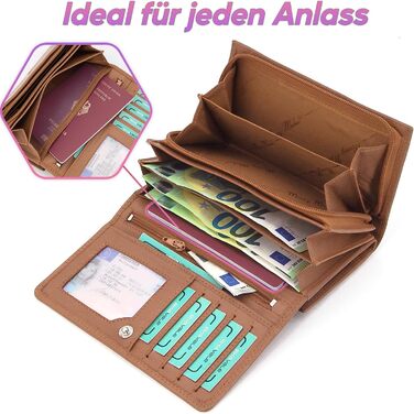 ekavale Women's XXL Leather Wallet with RFID Protection - Leather Wallet with Multiple Compartments for Women (Tan)