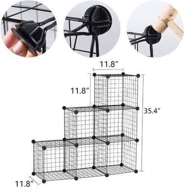 YCOCO Storage Shelf with 6 Cube Shelves, Bookshelf, Bookshelf for Bedroom, Office, Dorm Room, University, Living Room, Black. (Wire-6 Cubes)